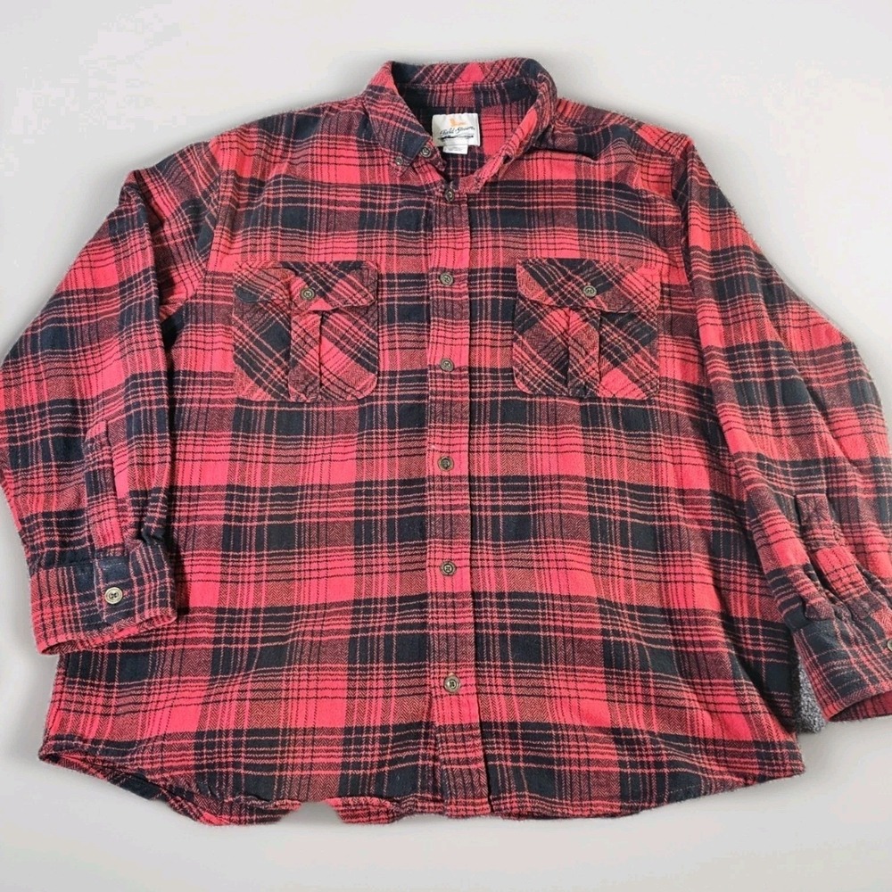 Field Stream Button Down Mens XL Red Black Plaid‎ Cotton Flannel Style Shirt